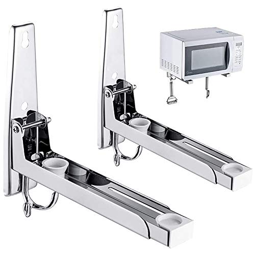 2 Pezzi Staffa Di Montaggio A Parete Per Forno A Microonde, Supporti Per Forno A Microonde Telescopici, Con 2 Ganci,Staffa Forno Microonde Pieghevole