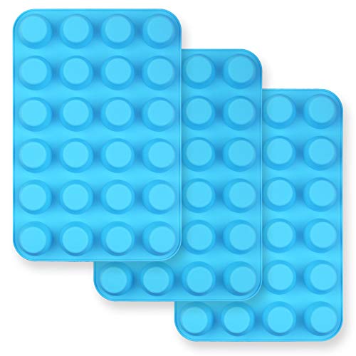 Homedge Teglia Per Mini Muffin In Silicone, 24 Tazze, 3 Confezioni, Stampi Antiaderenti Per Muffin, Cupcake, Tortine, Blu
