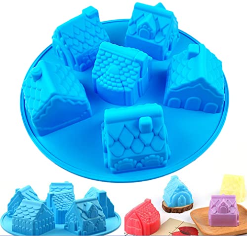 Jascherry Stampo In Silicone, Stampi Per Caramelle E Cioccolato, Stampi Per Cottura A Motivi 3D A Forma Di Casa A 6 Cavità, Per Muffin Gelatina Ciocco