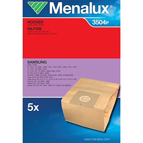 Menalux 900166423 3504P Sacco In Carta Per Hoover 2000X-300X-4000X-Lg V2710De, Samsung 900E-1000E-Cleanforce-Digimax -Imetec 8283 Ecoallergy