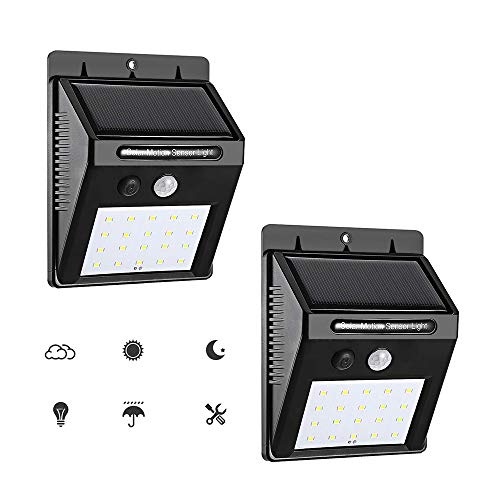 Grifema Dg1002-20, Luce Solare Esterno 20 Led, Lampade Da Muro Con Sensore Di Movimento, 2 Pezzi