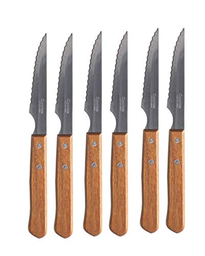 Set Di 6 Coltelli Da Bistecca In Micro-Dentatura Con Manico In Legno