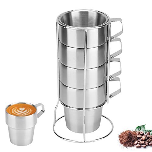 Set Di 4 Tazzine Da Caffè Con Supporto,Tazzine Impilabili,Set Tazzine Caffè,Tazzine Da Caffè A Doppia Parete In Acciaio Inox,Tazze Di Caffè Impilabili