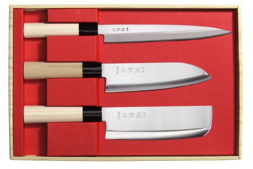 Set 3 Coltelli Giapponesi Sekiryu Sashimi, Santoku & Nakiri Sr800 - Lama Acciaio Inox
