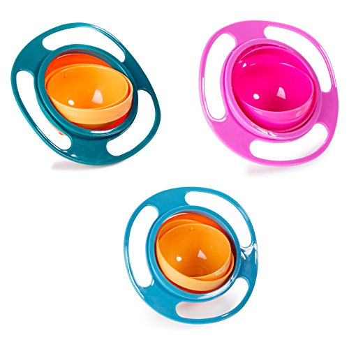 Berry President(Tm) - Set Di 3 Ciotole Magiche Rotanti A 360 Gradi, Per Bambini, Anti Versamenti, Ciotola Giroscopica Con Coperchio, Colore: Arancione