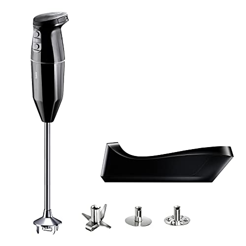 Bamix Frullatore A Immersione Cordless Pro, Base Di Ricarica, Lama, Frusta, Frullino In Acciaio, 250 Watt, 3 Velocità, Made In Switzerland, Nero