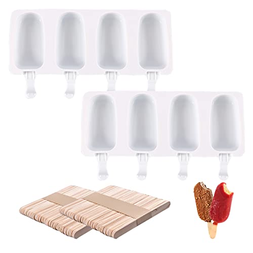 2 Pezzi Stampi Per Gelato A 4 Cavità, Stampi Per Ghiaccioli, Stampi Per Gelato Ovali In Silicone Riutilizzabili Per Gelato Fatto In Casa Fai-Da-Te, Yo