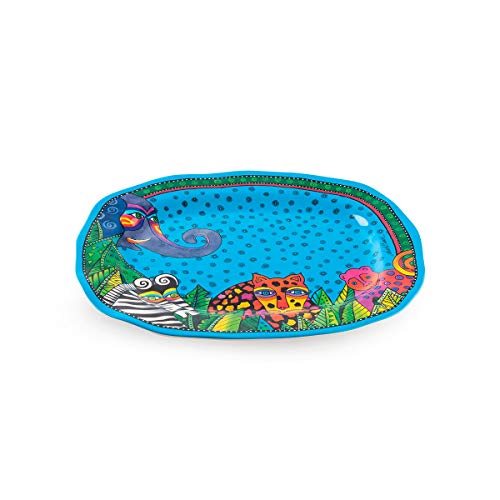 Egan Vassoio Ovale In Melamina Azzurro Laurel Burch Linea Jungle