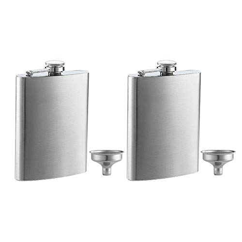 Voarge Set Di 2 Fiaschette E Imbuto In Acciaio Inox, 8 Oz Contiene 2 Confezioni Da 2 Imbuti Per Whisky/Vodka/Vino/Alcol, Idee Regalo Con Confezione Re