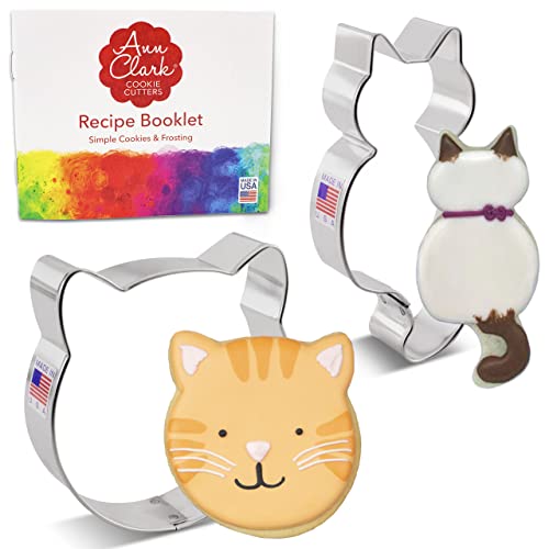 Formine Per Biscotti Stampi A Forma Di Gatto 2 Pezzi, Prodotto Negli Stati Uniti Da Ann Clark, Muso Di Gatto E Gattino