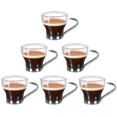 Set 6 Tazzine Da Caffè Moka Orzo Ginseng In Vetro Con Manico Per Bar 10Cl Ristorante Particolari Moderne