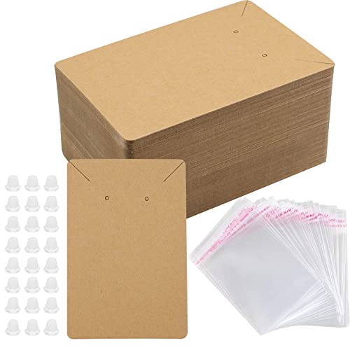 Zozomaiy 100 Carta Kraft Scheda Orecchino Carte Di Supporto Per Imballaggio Per Orecchini Con 100 Sacchetti Autosigillanti 200 Schienali Per Orecchini