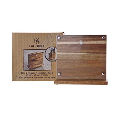 Laguiole - Laguiole 40268431 Blocco Di Appoggio Per Coltelli Magnetici In Legno Di Accacia (25 Cm) Con Protezione In Vetro Temperato Per 6 Coltelli Da