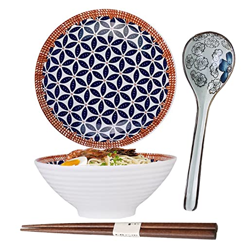 Ramen Bowl Giapponese,Ciotola Ramen In Ceramica,Grande Ciotola Di Zuppa, Ciotola Giapponese Vintage,Cucchiaio E Bacchette Abbinati Per Ramen/Insalata/