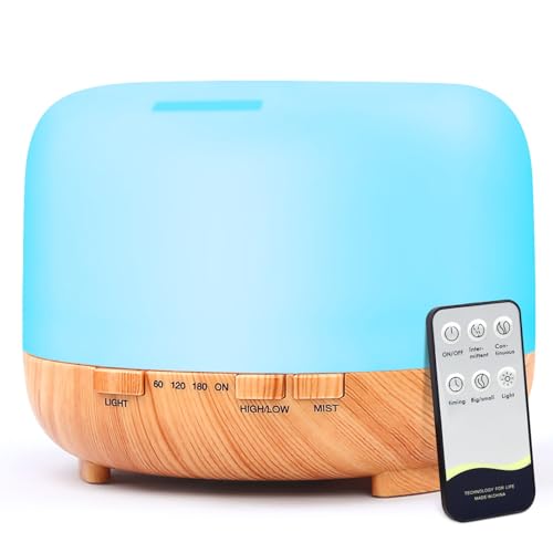 Diffusore Di Oli Essenziali Ultrasuoni Umidificatore - 500Ml Diffusore Di Aromi Con Telecomando Diffusore Ambiente Lampada Profumata Con 7 Colori A Le
