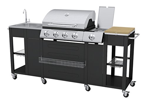 Vidaxl Barbecue Esterno Cucina A Gas Completa Acciaio 4 Bruciatori Con Ruote