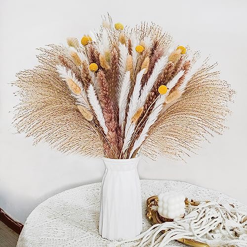 Fiori Secchi Decorativi,Erba Della Pampas Decorative 70 Pezzi Set Di Erba Di Pampa Naturale Fiori Secchi Decorativi Per Matrimoni, Feste, Boho Decor