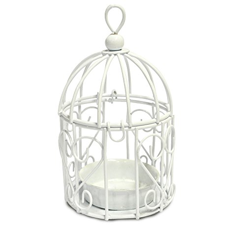 Lanterna Mini Gabbia Tonda Bianca In Metallo 10 Cm Di Altezza - Porta Lumino Candela Tea Candle Latta