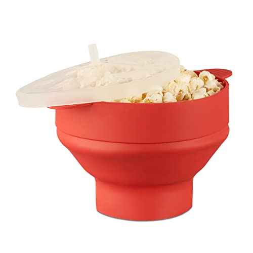 Relaxdays 10021759_47 Popcorn Maker In Silicone Da Microonde Popcorn Popper Pieghevole Preparazione Senza Olio, Bpa Free Rosso