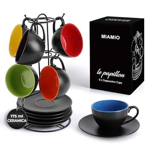 Miamio - 175 Ml Set Di 6 Tazze Cappuccino Con Piattini/Tazza Cappuccino/Tazze Da Cappuccino - Set Tazzine Caffè Con Piattino - Tazze Colazione - Tazze