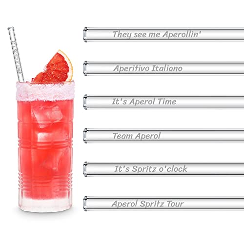 Aperol Spritz Cannucce In Vetro Inciso Con 6 Divertenti Frasi – 23 Cm