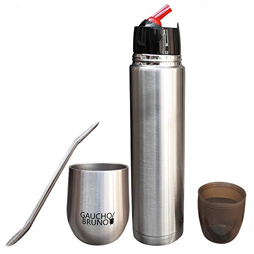 Gaucho Bruno - Yerba Mate Starter Kit Con Tazza Mate Cup Termica In Acciaio Inossidabile, Borraccia E Struttura In Acciaio Inox Di Alta Qualità Facile