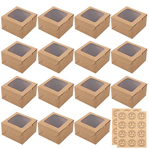 Feelava Mini Scatole Per Torta In Kraft Con Finestra E 24 Adesivi Per Alimenti, Biscotti, Pane, Caramelle, Fette Per Torta E Dessert, Confezione Regal