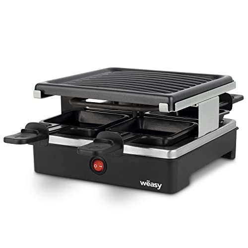 Luga40 Wëasy, Apparecchio Per Raclette E Grill Per 4 Persone, Piastra Grill Rimovibile Facile Da Pulire, 4 Teglie Antiaderenti, Potenza 600 W