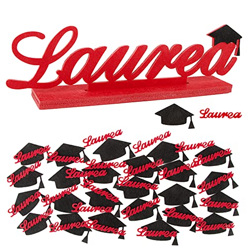Decorazioni Festa Laurea Centrotavola 50 Pcs Coriandoli Cappello Addobbi Nero Rosso Gadget Da Tavolo