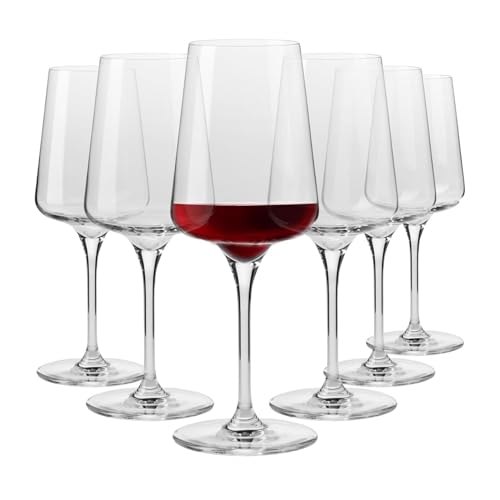Krosno Bicchieri Da Vino Rosso | Design Elegante | Set Di 6 Calici | 500 Ml | Artigianato Tradizionale | Perfetti Per La Casa, Il Ristorante E Le Fest
