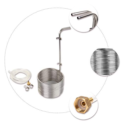 Bacoeng Food Grade Stainless Steel Wort Chiller With 2 X 150 Cm Hoses, 5/16"