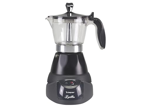 Beper Bc.040N Caffettiera Elettrica- Moka Elettrica, Capacità 3 Tazze, Riduttore 1 Tazza, Autospegnimento, Mantenimento Temperatura Per 30' Min, Nera