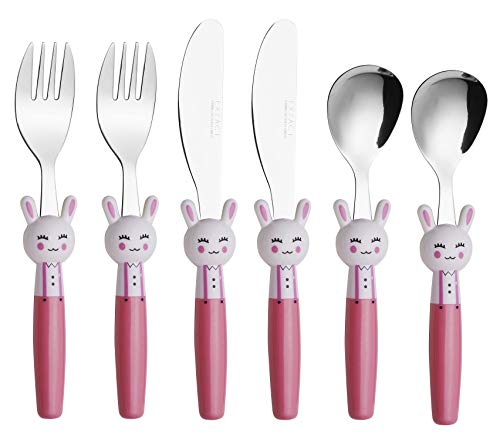 Exzact Posate Per Bambini 6 Pezzi In Acciaio Inox/Posate Bimbi - 2 X Forchetta, 2 X Coltelli, 2 X Cucchiai Cena (Conigli X 6)