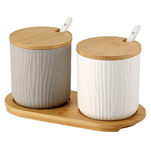 Onepine Set Di 2 Zuccheriera, Zuccheriera In Ceramica Rotonda Con Coperchio E Cucchiaio, Design Elegante, Per Casa E Cucina