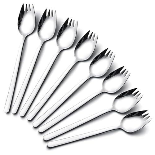 Yfwood Sporks, 8-Pack Sporks In Acciaio Inossidabile 18/10, Cucchiaio Per Insalata Da 7,4 Pollici, Forchette Per Pasta Di Riso Fritto Con Frutta, Set