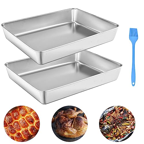 Thatsrad 2 Pezzi Teglie Da Forno In Acciaio Inox Teglia Da Forno Antiaderente Teglia Vassoio Rettangolare Professionale Teglia Rettangolare Per Pane B