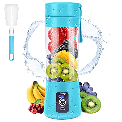 Miaoke - Frullatore Portatile Per Frullati, Mini Frullatore Per Succhi Con Sei Lame In 3D, Usb Ricaricabile Juicer Cup Per Casa/Ufficio/Esterno (Blu)