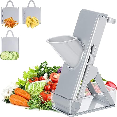 Mandolina Per Verdure Affettatrice Professionale, Mandolina Regolabile Affettaverdure Tagliaverdure Verticale Per Cibo, Frutta E Verdura,Grigio