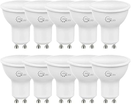 Asia Led - 10 X Lampadina Led Gu10 10W Faretto Spotlight, 1000 Lumen, Fascio Luminoso 110°,Non Dimmerabile [Classe Di Efficienza Energetica A+] (Luce 