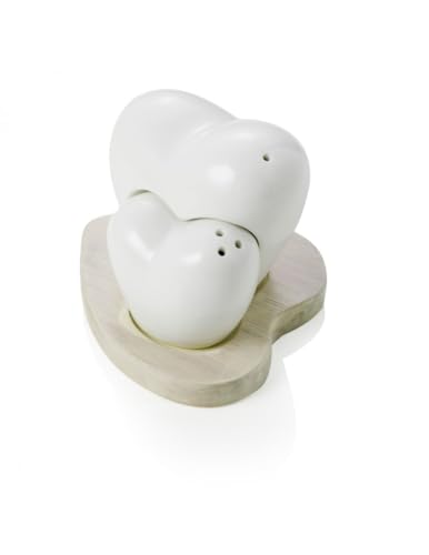 Brandani Sale E Pepe Cuoriforever In Porcellana Bianca Con Supporto In Bamboo Naturale Codice Prodotto: 54612