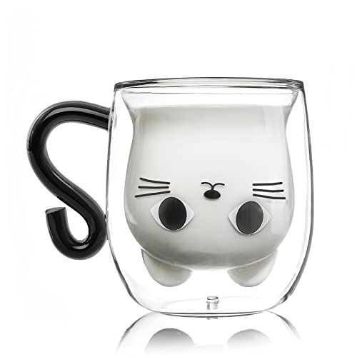 Qinhai Tazza Gatto, Doppia Parete Vetro, Da Caffe, Idee Regalo Donna Amica Moglie Maestra Ragazzi, Per Natale Pasqua Festa Della Mamma Compleanno Hall
