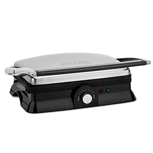 H.Koenig Grill Plancha Tostapane 3 In 1 Gr20, Acciaio Inossidabile, Superfice 29X23, Cottura Senza Grassi, Temperatura E Altezza Regolabili, Grill, Ba