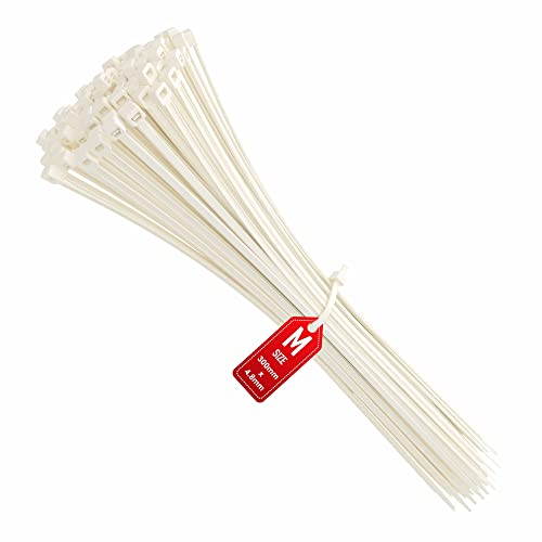 Intervisio Fascette Plastica Per Cablaggio 300 Mm X 4,8 Mm, Fermacavo Bianche Elettricista 300Mm Nylon Cavi Stringicavo, Bianco - 100 Pezzi