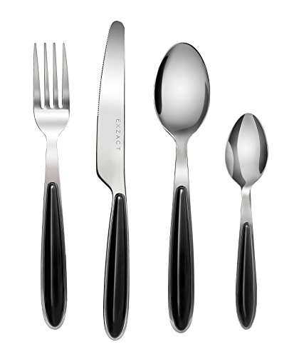 Exzact Colore Posate In Acciaio Inox Set 16 Pz - 4 X Forchetta, 4 X Coltelli, 4 X Cucchiai Cena, 4 X Cucchiaini (Nero X 16) (Ex07)