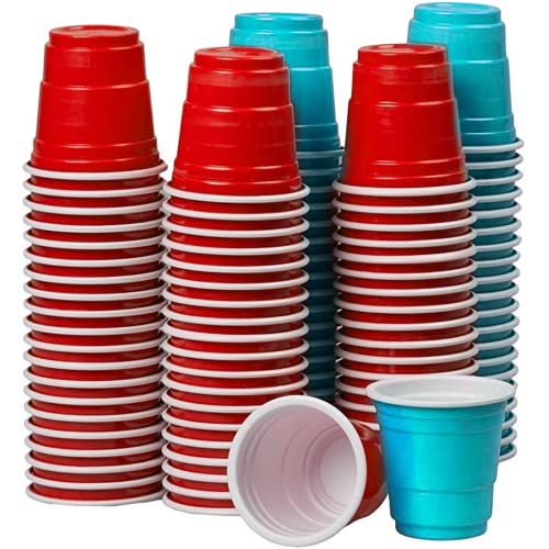 Confezione Da 100 Bicchieri Red & Blue Shots Mix | American Shots 4Cl Beer Pong | Shooters Di Qualità Premium | Bicchieri Di Plastica Riutilizzabili |
