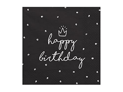 Set 20 Tovaglioli Happy Birthday Neri Compleanno Festa In Scatola Birthday Dim. 33X33 Cm