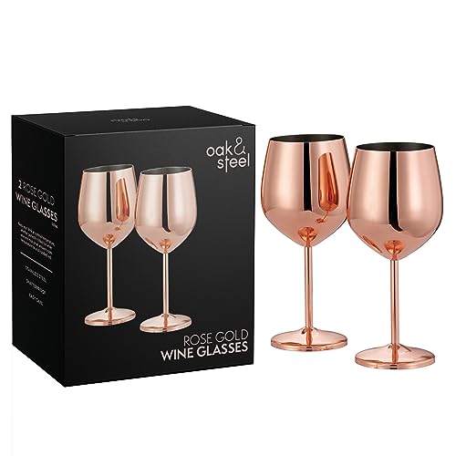 Oak & Steel - 2 Calici Da Vino In Acciaio Inox Oro Rosa, 520 Ml - Calici Da Vino Rossi Eleganti E Antirottura Per Occasioni Speciali Con Scatola Regal