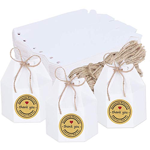 50 Pezzi Scatole Di Caramelle Di Carta, Scatole Regalo In Carta Kraft, Scatole Di Caramelle Di Carta Bianca, Viene Fornito Con Corda E Adesivi, Usato
