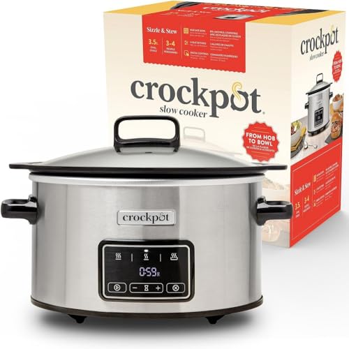 Crockpot Sizzle & Stew Digital Slow Cooker | 3.5 L (3-4 Persone) | Ciotola Rimovibile Ad Induzione Per La Cottura Di Carne E Verdure, Presa Ue A 2 Pin