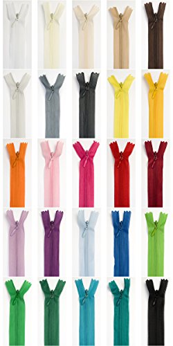 25 Cerniere Lampo Con Cucitura Invisibile, 25 Cm Lungo, Multicolore, 25 Diversi Colori